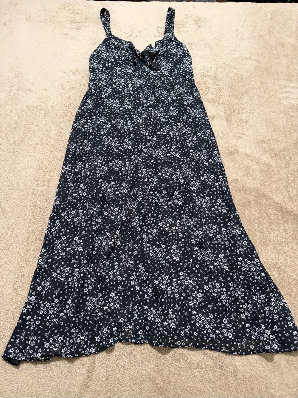 Black and White Floral Maxi Dress with Front Tie
